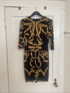 J. McLaughlin Black Dress with Gold Chain Print